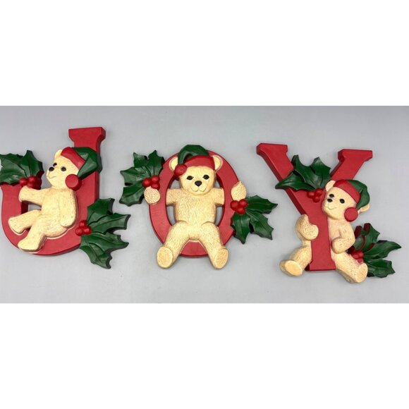 Vintage Homco Teddy Bear Christmas Wall Hanging‎ Set  Joy - Picture 1 of 6
